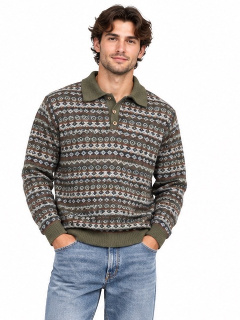 Vintage TT&CO Tip Top Tailors Wool Blend Fair Isle Polo Sweater Men’s M
